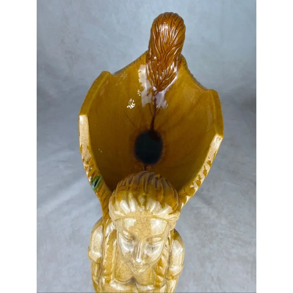 Vintage Mermaid Masthead Nautical Shell Pottery Ceramic Bowl Compote Large Boat - Picture 11 of 12